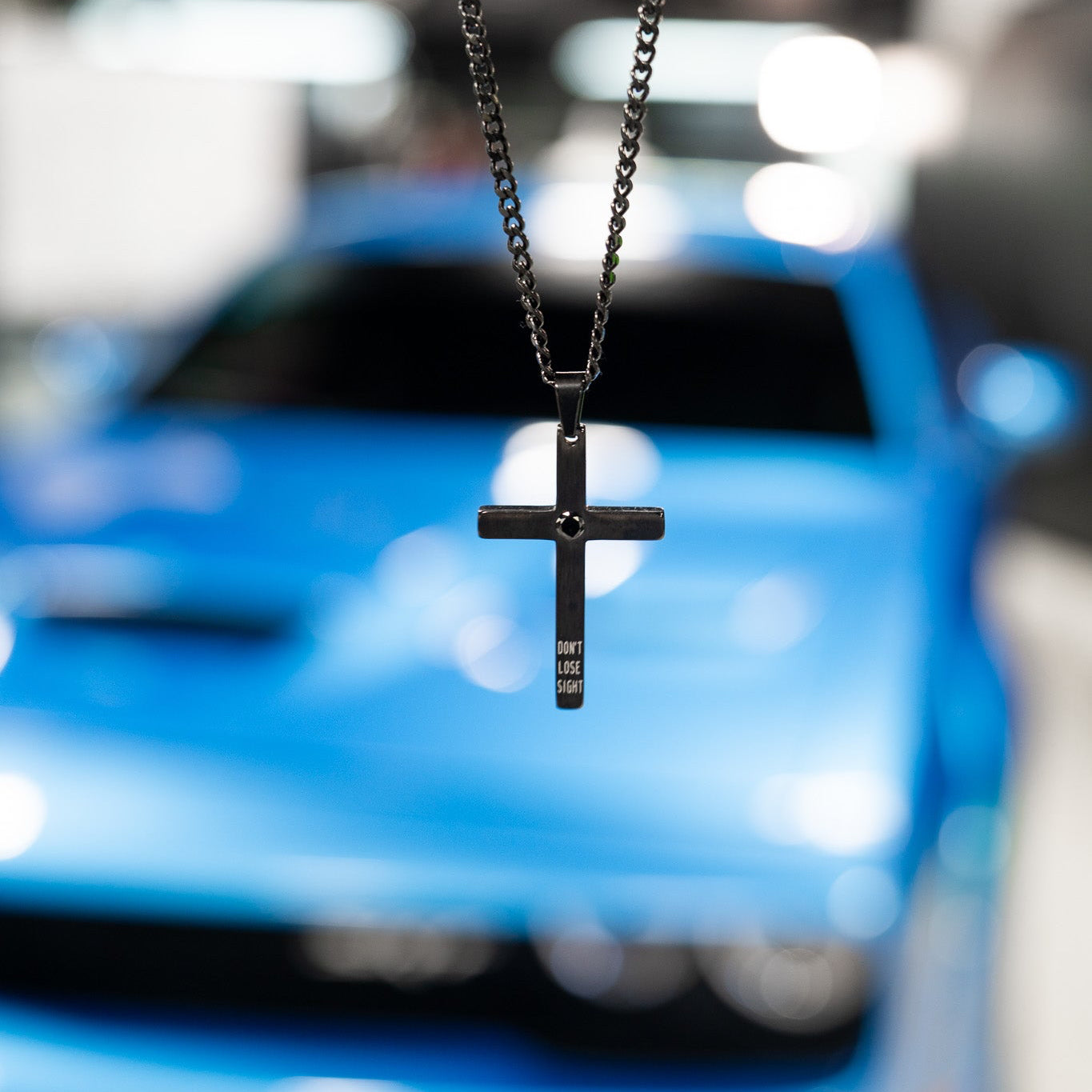 DLS Black Diamond Stainless Cross Necklace