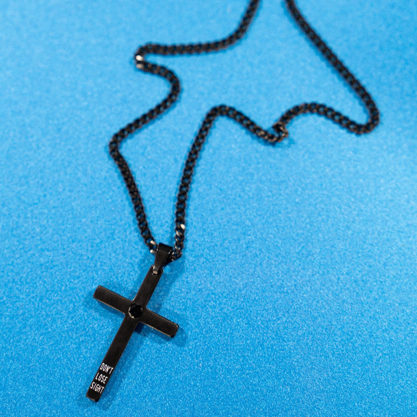 DLS Black Diamond Stainless Cross Necklace