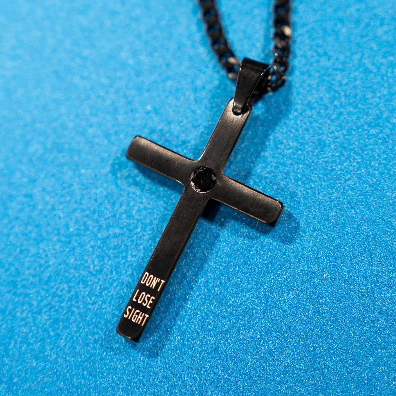 DLS Black Diamond Stainless Cross Necklace
